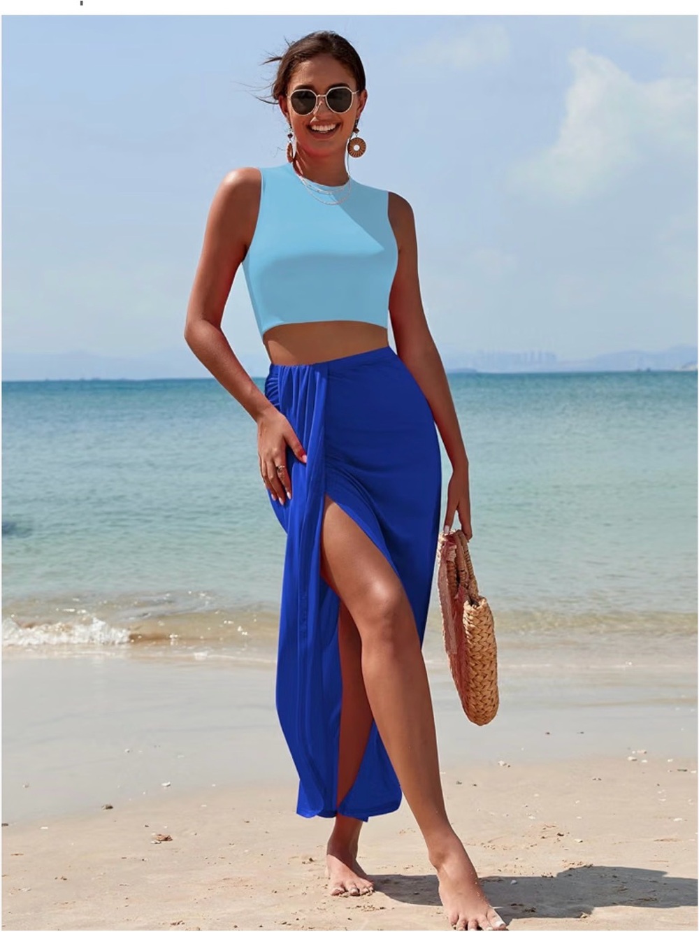 Royal Blue High-Slit Maxi Skirt for Women
